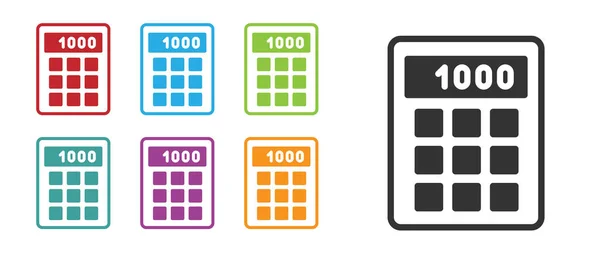 黑色计算器图标隔离在白色背景上 会计符号 商业计算 教育和金融 设置彩色图标 — 图库矢量图片