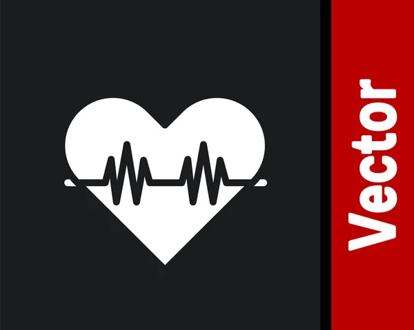 Белый Сердечный Ритм Значок Изолирован Черном Фоне Знак Сердцебиения Икона — стоковый вектор