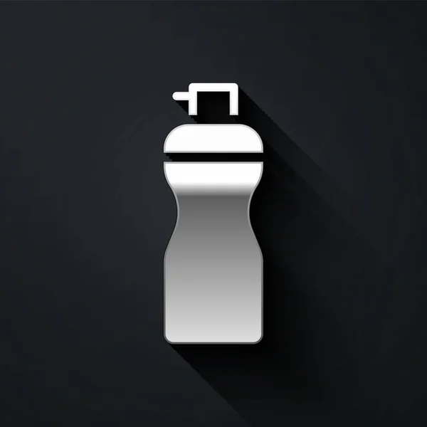 Silver Fitness Shaker Icoon Geïsoleerd Zwarte Achtergrond Sportshaker Fles Met — Stockvector