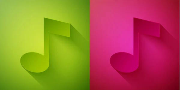 Paper Cut Music Note Tone Icon Isolated Green Pink Background — Stock Vector