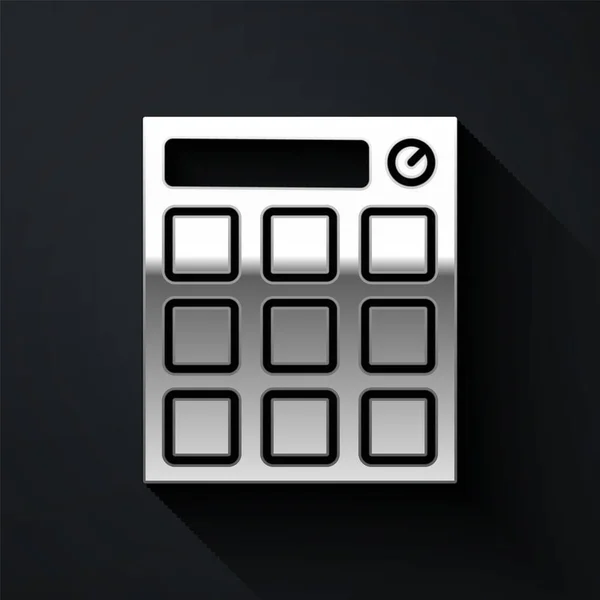 Silver Drum Machine Muziek Producent Apparatuur Pictogram Geïsoleerd Zwarte Achtergrond — Stockvector