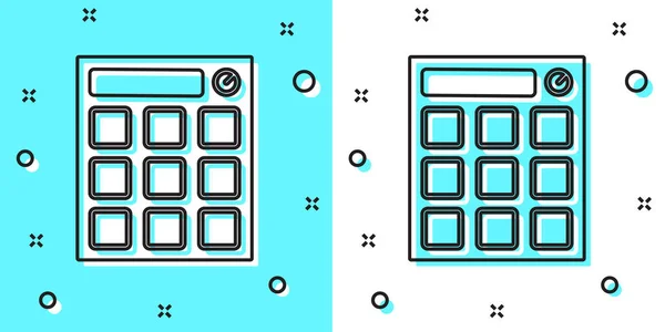 Zwarte Lijn Drummachine Muziek Producent Apparatuur Pictogram Geïsoleerd Groene Witte — Stockvector