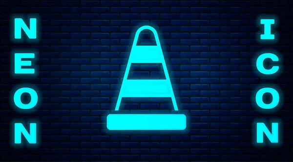 Leuchtende Neon Traffic Kegel Symbol Isoliert Auf Backsteinwand Hintergrund Vektor — Stockvektor