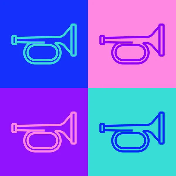 Pop Konst Linje Trumpet Ikon Isolerad Färg Bakgrund Musikinstrumenttrumpet Vektor — Stock vektor