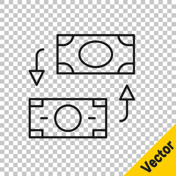 Ligne Noire Icône Échange Argent Isolé Sur Fond Transparent Symbole — Image vectorielle