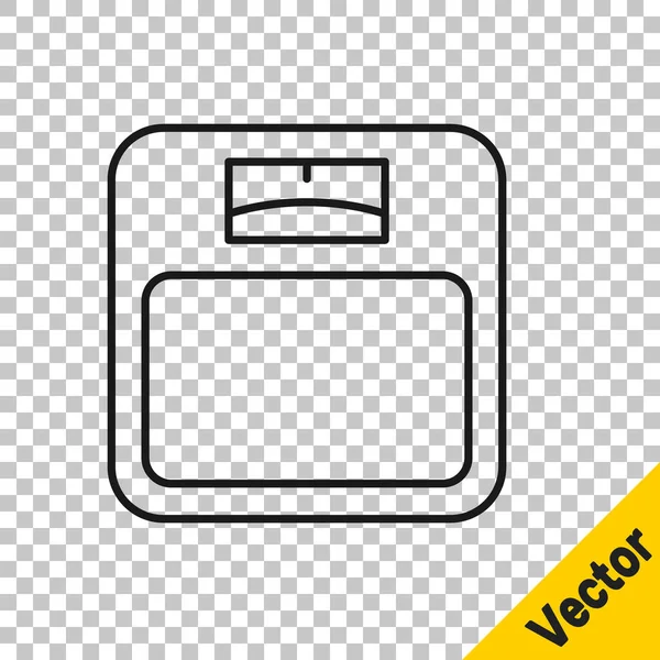 Zwarte Lijn Badkamerweegschalen Pictogram Geïsoleerd Transparante Achtergrond Gewicht Meten Apparatuur — Stockvector