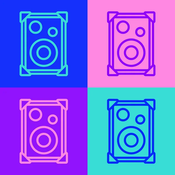 Pop Art Line Stereo Głośnik Ikona Izolowane Tle Koloru Głośniki — Wektor stockowy