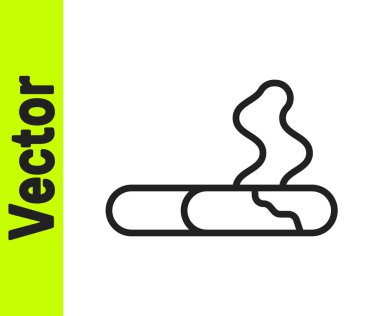 Siyah çizgi sigara simgesi beyaz arkaplanda izole edildi. Tütün tabelası. Sigara içme sembolü. Vektör.