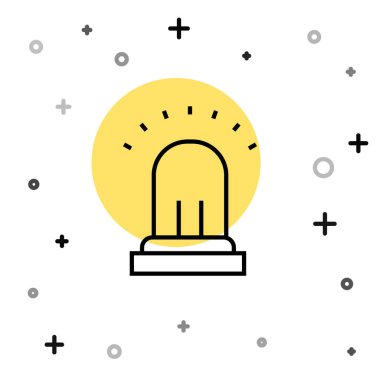 Siyah çizgi alarm zili simgesi beyaz arkaplanda izole edildi. Yangın alarmı. Servis zili, el zili işareti, uyarı sembolü. Rastgele dinamik şekiller. Vektör.