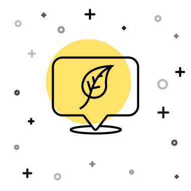 Beyaz arkaplanda yaprak simgesi olan siyah çizgi konumu. Çevre enerjisi kavramı. Alternatif enerji kavramı. Rastgele dinamik şekiller. Vektör.