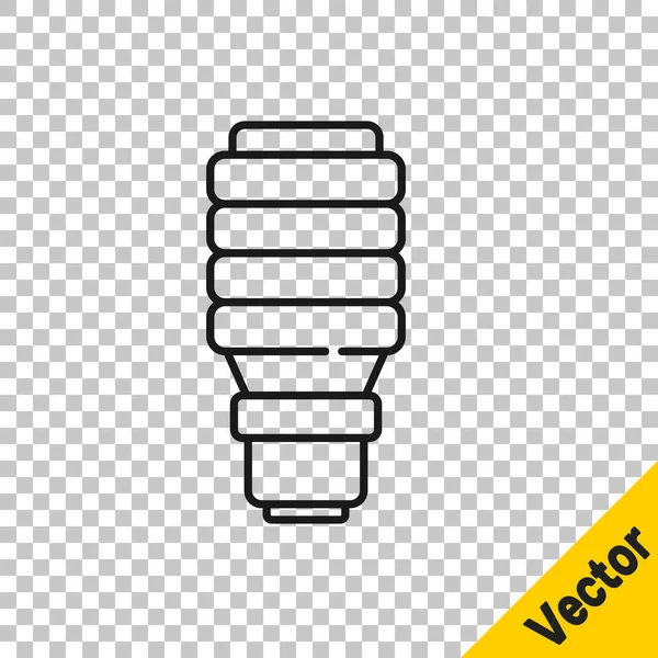 黑线Led灯泡图标隔离在透明的背景下 经济型Led照明灯泡 节能灯 — 图库矢量图片