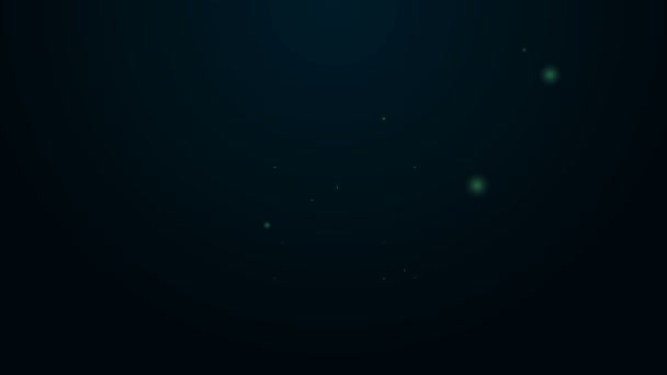 Zářící neonová čára Raketový start z ikony kosmodromu izolovaný na černém pozadí. Vypusťte raketu do vesmíru. Grafická animace pohybu videa 4K — Stock video