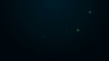 Siyah arkaplanda işaret simgesi olan parlak neon çizgili ev. Emlakçı ya da köy elit sınıfı. 4K Video hareketli grafik canlandırması