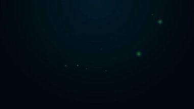 Parlayan neon hattı çevrimiçi video simgesi siyah arkaplanda izole edildi. Dizüstü bilgisayar ve oyun işaretli film şeridi. 4K Video hareketli grafik canlandırması