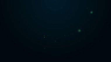 Parlak neon hattı bilgisayar monitörü ve katlanmış harita konum simgesi simgesi siyah arkaplanda izole edildi. 4K Video hareketli grafik canlandırması