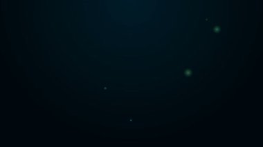 Parlayan neon hattı Ortaçağ balta simgesi siyah arka planda izole edildi. Savaş baltası, cellat baltası. Ortaçağ silahı. 4K Video hareketli grafik canlandırması