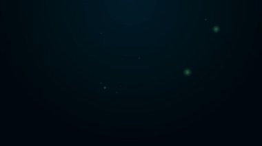 Parlak neon çizgisi, tahta kriket sopası ve top ikonu siyah arka planda izole edilmiş. 4K Video hareketli grafik canlandırması