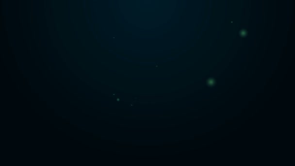 Linha de néon brilhante Morcego de críquete de madeira e ícone de bola isolado no fundo preto. Animação gráfica em movimento de vídeo 4K — Vídeo de Stock