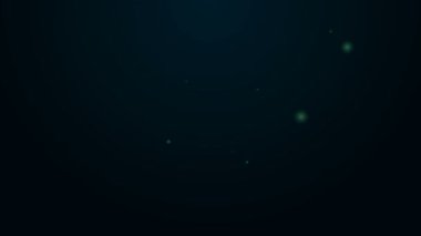 Siyah zemin üzerinde saman ve su ikonu olan parlak neon şeritli kağıt bardak. Soda bardağı. Taze soğuk içecek sembolü. 4K Video hareketli grafik canlandırması