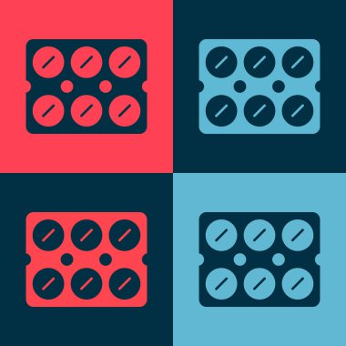 Popüler sanat hapları renkli arka planda izole edilmiş su toplayıcı ikonunda. İlaç paketi. Tablet, vitamin, antibiyotik, aspirin. Vektör İllüstrasyonu.