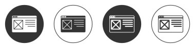 Siyah Tarayıcı pencere simgesi beyaz arkaplanda izole edildi. Çember düğmesi. Vektör.