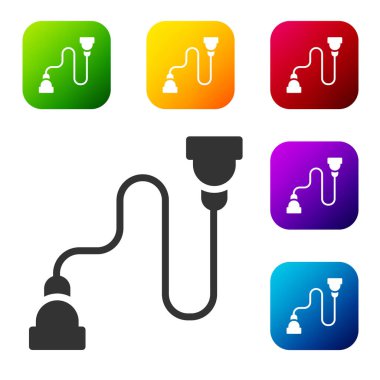 Siyah Göğüs genişletici simgesi beyaz arkaplanda izole edildi. Renkli kare düğmelerle simgeleri ayarla. Vektör.