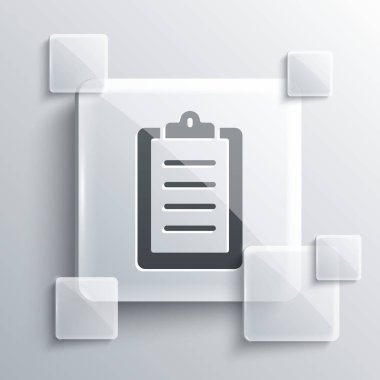 Gri arka planda Gri Spor Eğitim Programı veya Fitness Planı simgesi izole edildi. Kare cam paneller. Vektör.