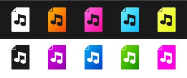 Müzik kitabını siyah ve beyaz arkaplanda izole edilmiş not simgesi ile ayarla. Notalı nota kağıdı. Müzik notaları için not defteri. Vektör.