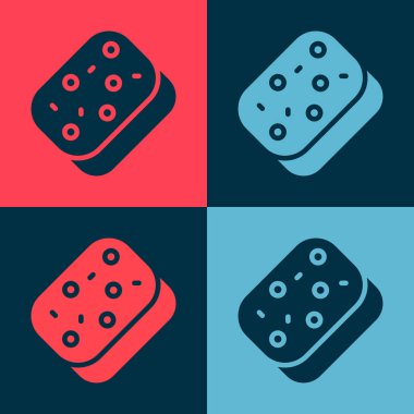 Renkli baloncuklu Pop Art Sponge. Bulaşık yıkamak için bir tutam Bast. Temizlik servisi logosu. Vektör.