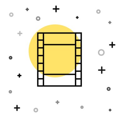 Beyaz arkaplanda siyah çizgi Oynat Video simgesi izole edildi. Film şeridi tabelası. Rastgele dinamik şekiller. Vektör İllüstrasyonu.