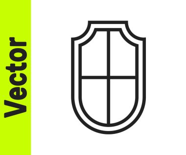 Beyaz arkaplanda siyah çizgi kalkan simgesi izole edildi. Gardiyan. Güvenlik, güvenlik, koruma, gizlilik kavramı. Vektör.