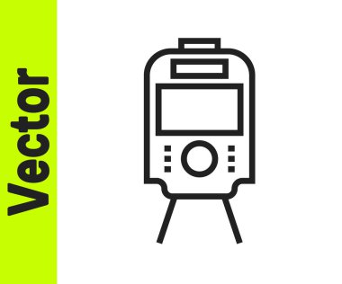 Siyah hat tramvay ve demiryolu ikonu beyaz arka planda izole edildi. Toplu taşıma sembolü. Vektör.