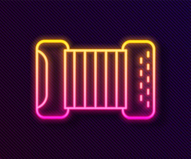 Parlayan neon hattı müzik aleti akordeon simgesi siyah arkaplanda izole edildi. Klasik bayan, harmonik. Vektör.