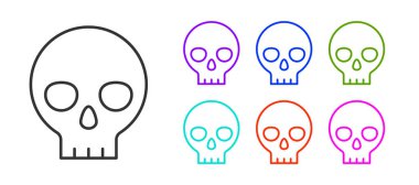 Siyah çizgi insan kafatası simgesi beyaz arkaplanda izole edilmiş. Simgeleri renklendirin. Vektör.