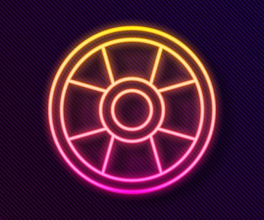 Parlayan neon hattı kumarhane çipi simgesi siyah arkaplanda izole edildi. Kumarhane kumarı. Vektör.