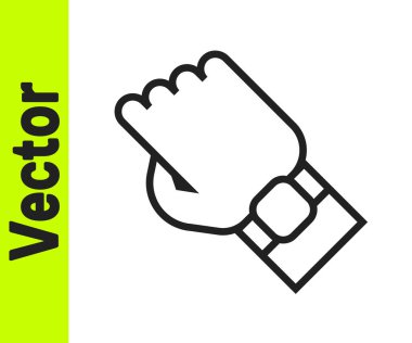 Siyah çizgi Akıllı saat beyaz arkaplanda el simgesi izole edildi. Fitness uygulaması konsepti. Vektör.