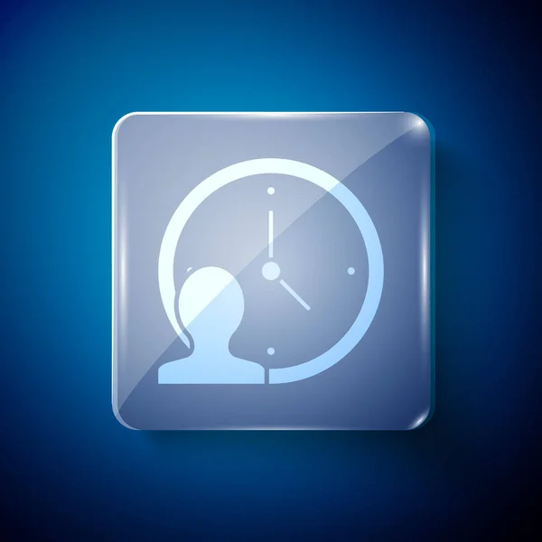 Icône Gestion Temps Blanche Isolée Sur Fond Bleu Horloge Enseigne — Image vectorielle
