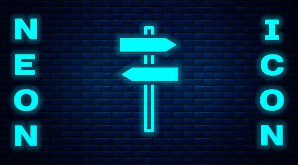 Glowing Neon Road Traffic Sign Signpost Icon Isolated Brick Wall — Stock Vector