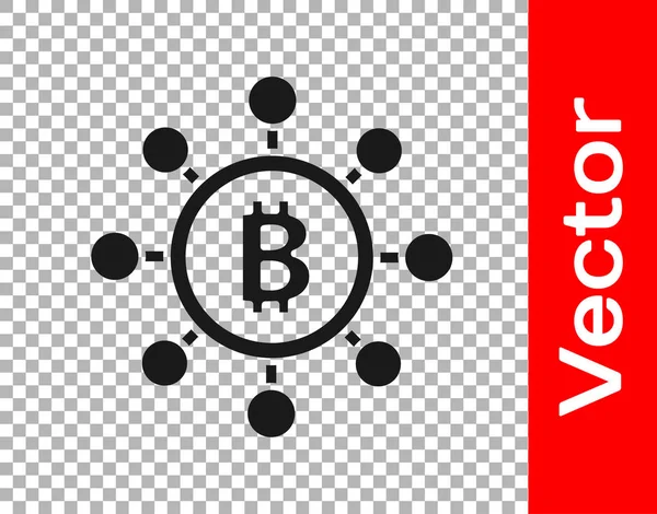 Black Blockchain Tecnologia Bitcoin Ícone Isolado Fundo Transparente Abstrato Geométrico — Vetor de Stock