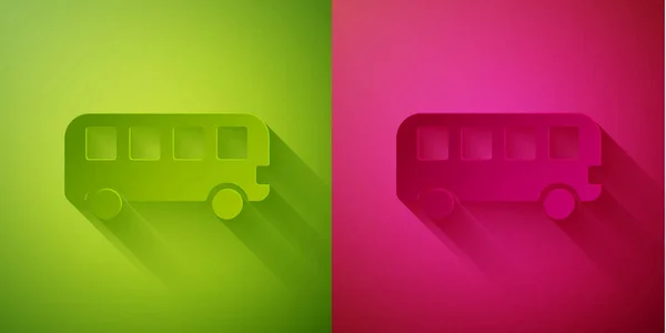 Corte Papel Icono Juguete Bus Aislado Sobre Fondo Verde Rosa — Vector de stock