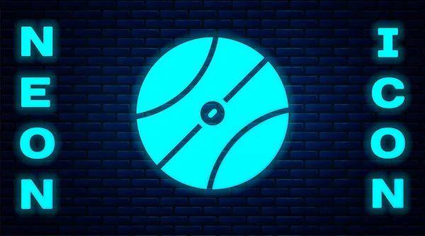 Świecący Neon Piłka Koszykówki Ikona Izolowane Tle Cegły Ściany Symbol — Wektor stockowy