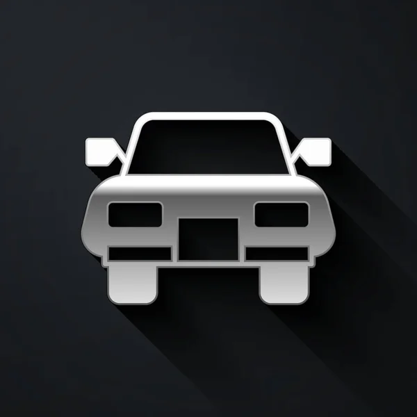 Icono Silver Car Aislado Sobre Fondo Negro Estilo Sombra Larga — Vector de stock