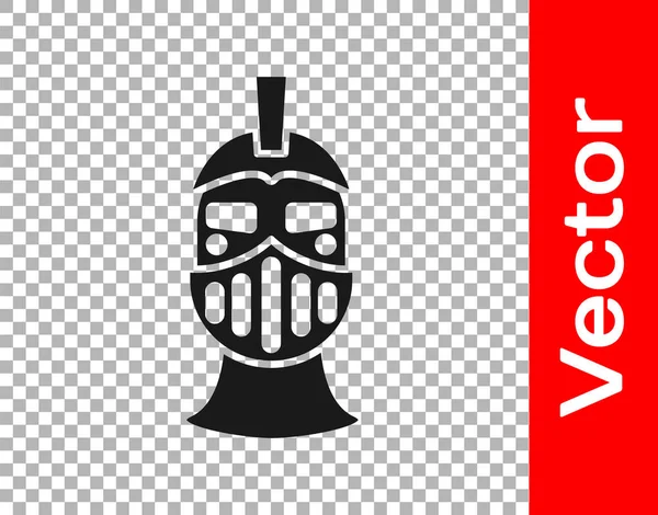 Black Medieval Iron Helmet Head Protection Icon Isolated Transparent Background — Stock Vector