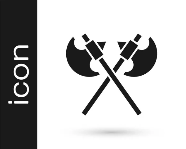 Black Crossed Medieval Axes Icon Isolated White Background Battle Axe — Stock Vector