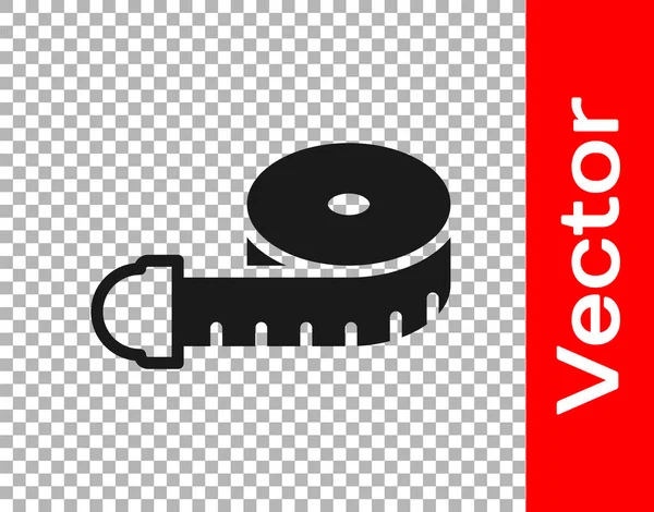 Black Tape Measure Icon Isolated Transparent Background Measuring Tape Vector — Stock Vector