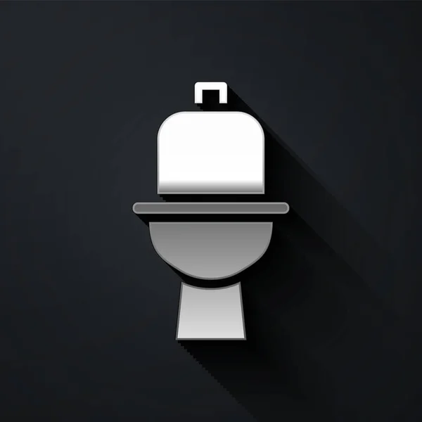 Silbernes Symbol Der Toilettenschüssel Isoliert Auf Schwarzem Hintergrund Langer Schatten — Stockvektor