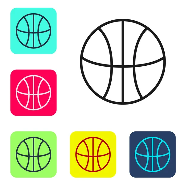 Чорна Лінія Баскетбольний Ізольовано Білому Тлі Спортивний Символ Встановити Піктограми — стоковий вектор