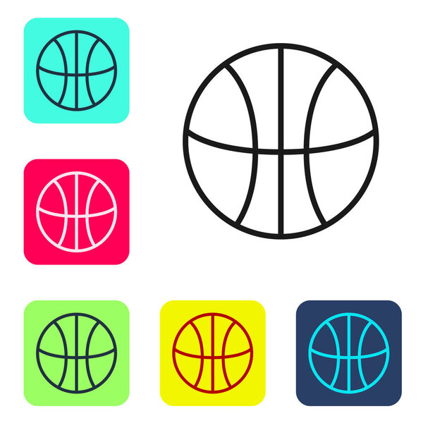 Black line Basketball ball icon isolated on white background. Sport symbol. Set icons in color square buttons. Vector Illustration.
