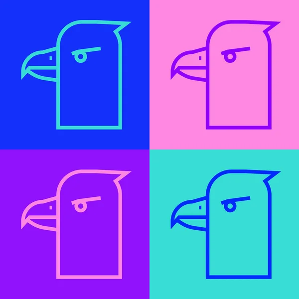 Pop Art Line Icono Cabeza Águila Aislado Sobre Fondo Color — Vector de stock