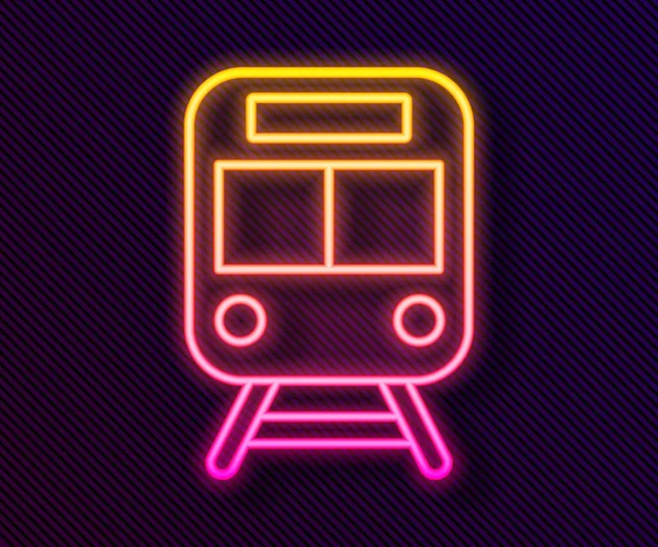 发光的霓虹灯线火车和铁路图标隔离在黑色背景 公共交通标志 地铁列车的运输 地铁地下 — 图库矢量图片
